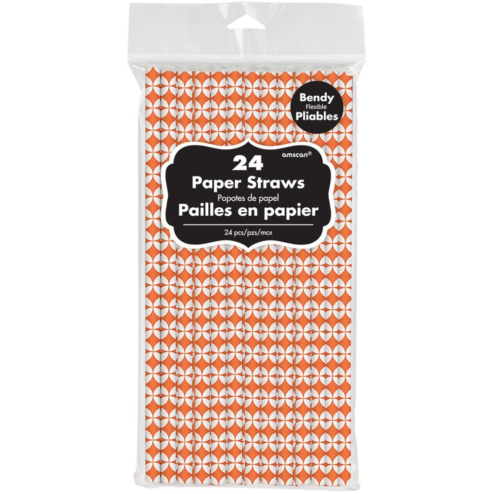 Orange Geo Diamond Paper Straws (24ct)