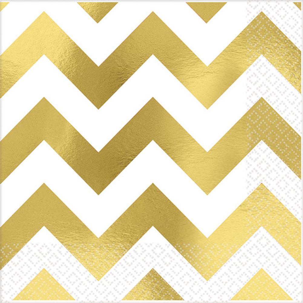 Gold Chevron Beverage Napkins (16 ct)