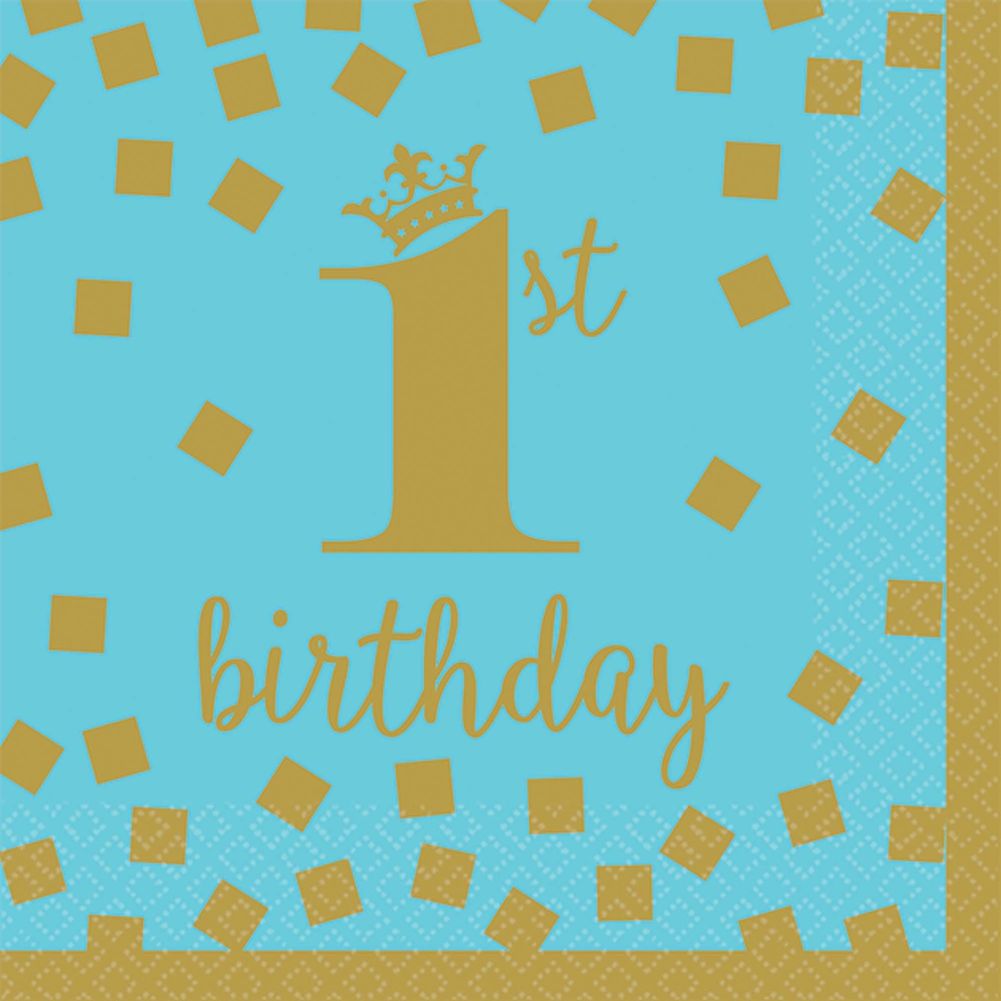 Premium 1st Birthday Blue Beverage Napkins (16 ct)
