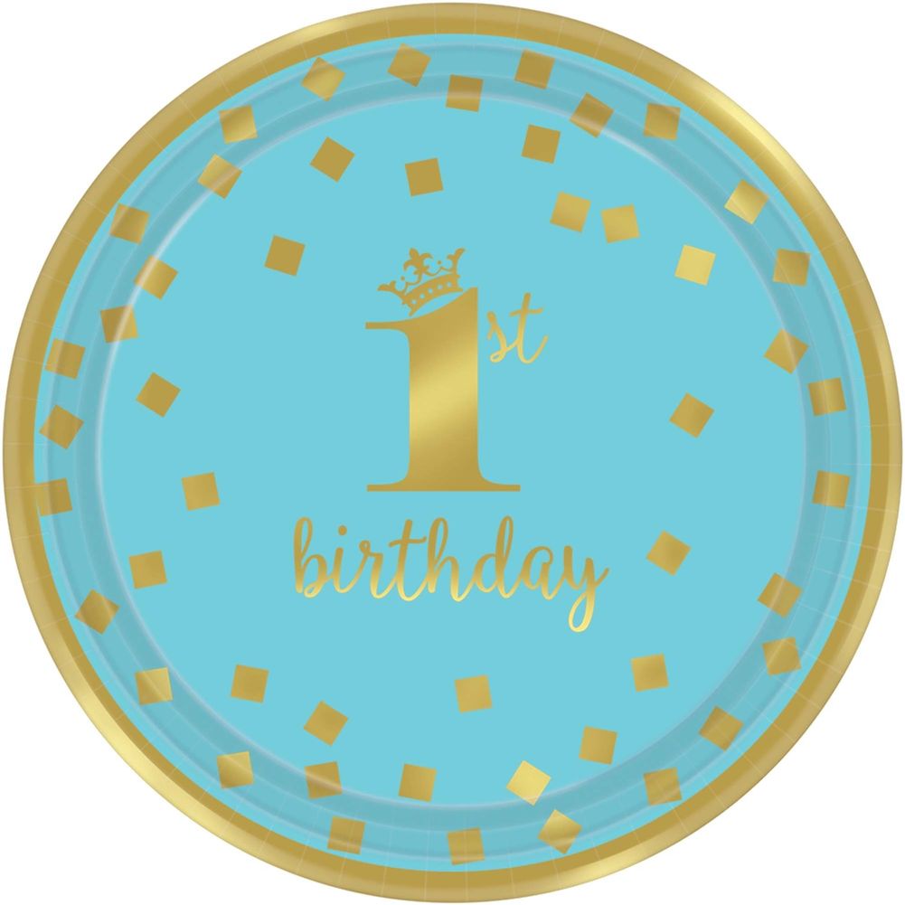 Premium 1st Birthday Blue Paper Dessert Plates (8 ct)
