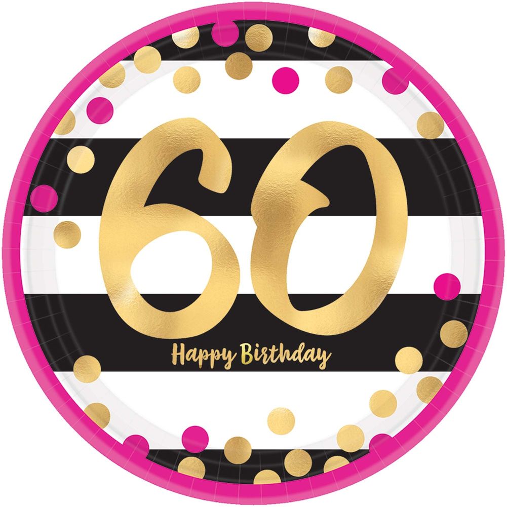 Pink and Gold Milestone 60 Paper Dessert Plates (8 ct)