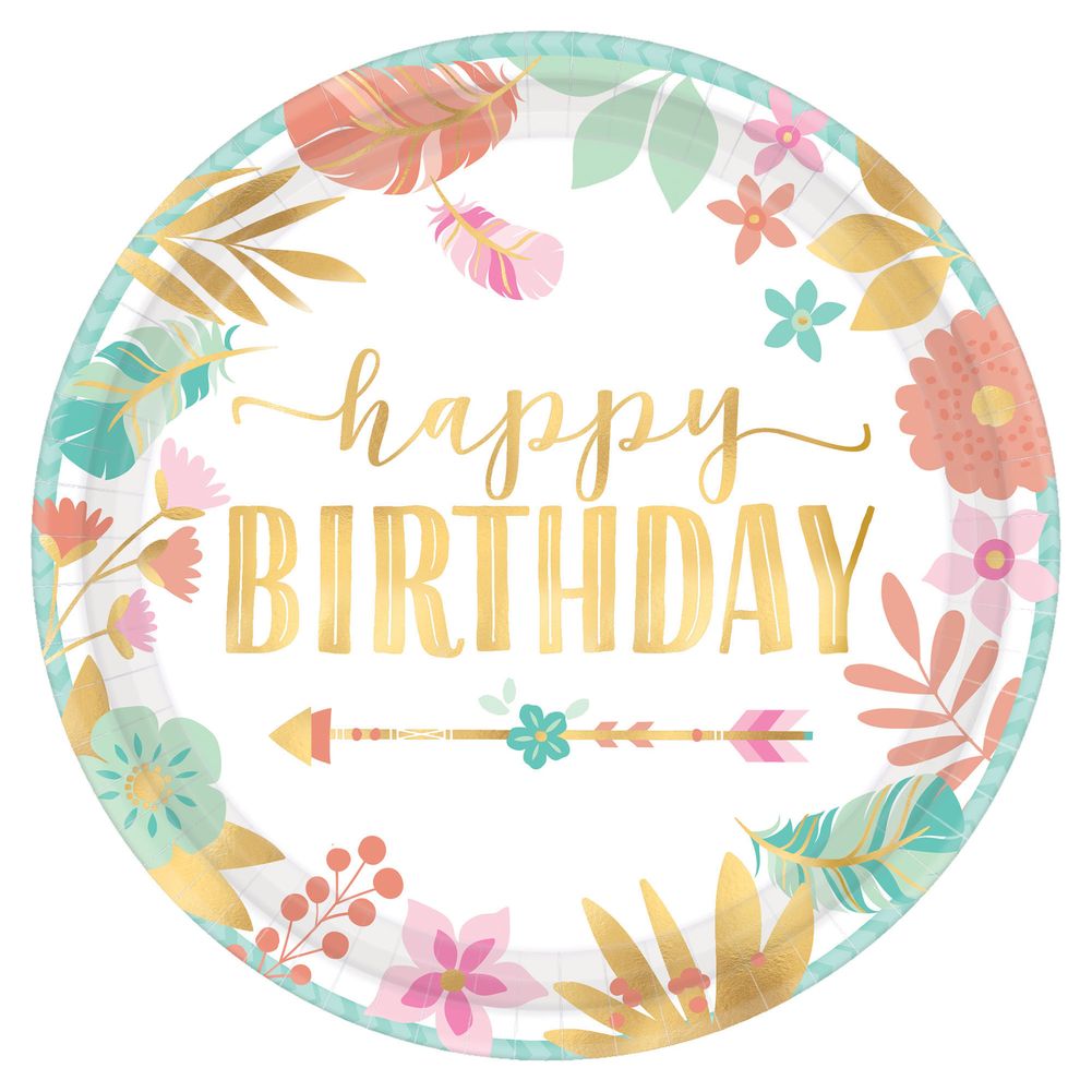 Boho Birthday Dessert Plates (8 ct)