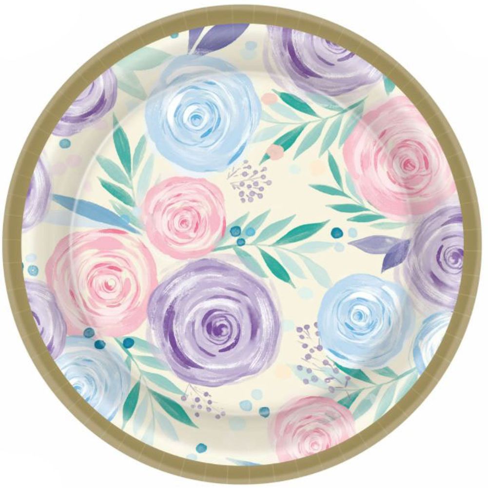 Pastel Vanilla Garden Paper Disposable Dessert Plate, 8ct