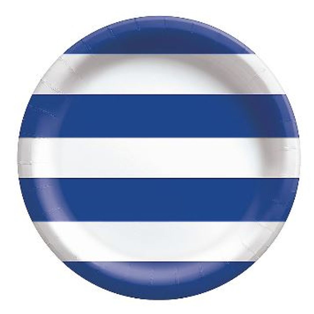 Royal Blue Striped Dessert Plates, 8ct