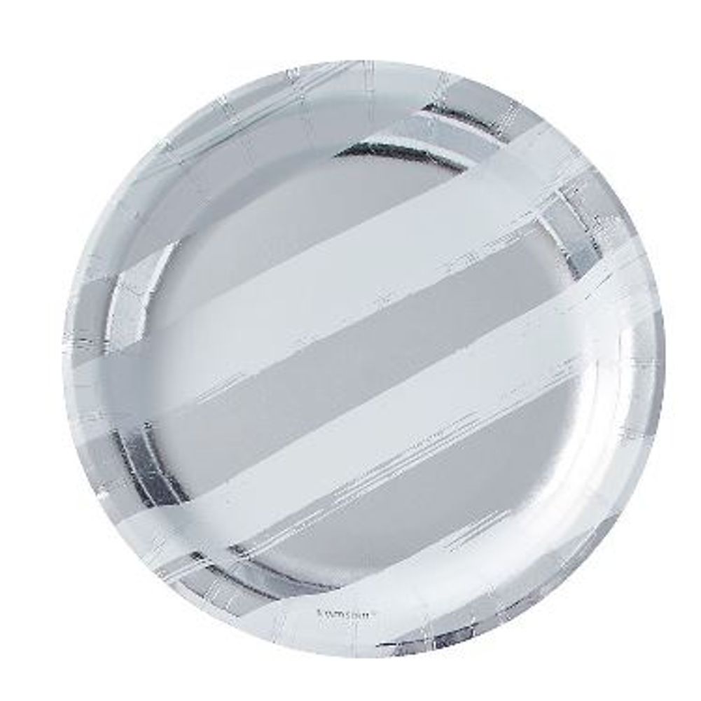 Metallic Silver Stripe Dessert Plates, 8ct