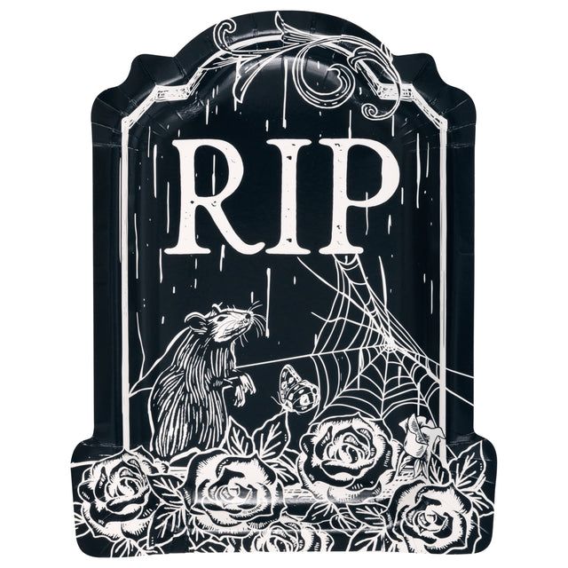 Sketchy Skull Tombstone-Shaped 9" Plates (8ct)