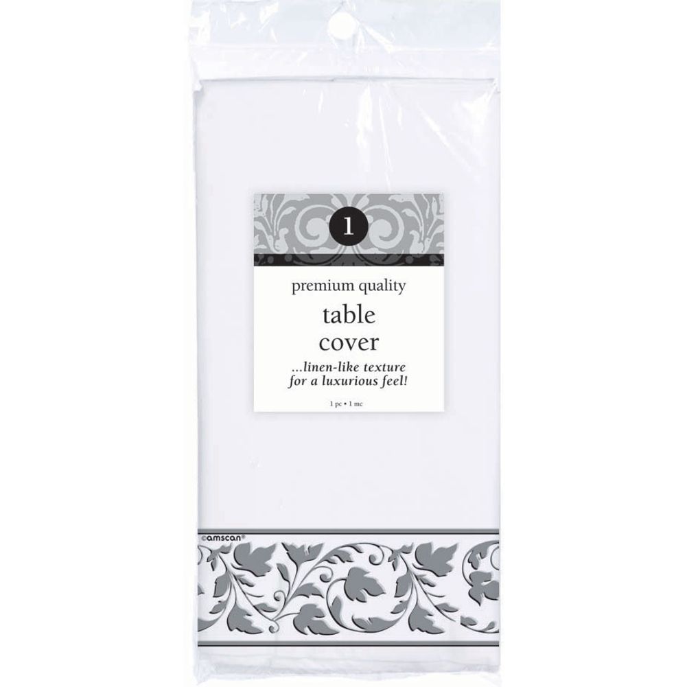 Premium Silver Trimmed White Rectangle Tablecover