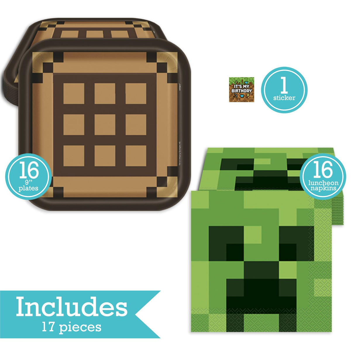 Minecraft Birthday Party Kit for 16 – 9 Inch Plates and Napkins (32 pc) – photo 2