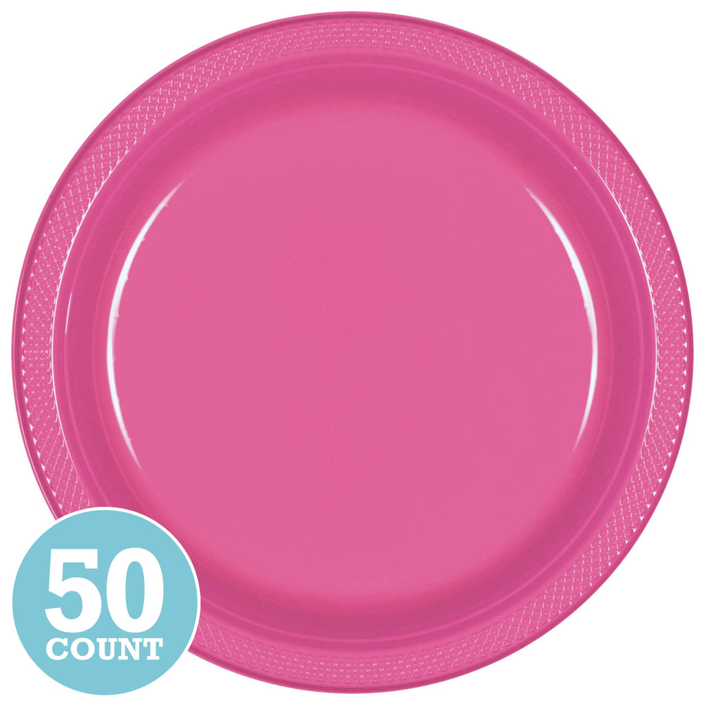 Bright Pink Plastic Banquet Plates (50ct)