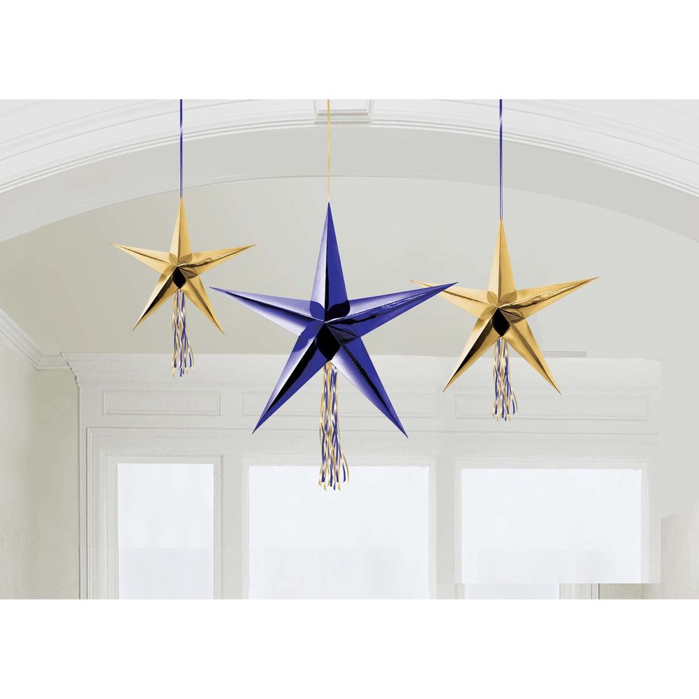 Midnight New Year's Eve 3D Star Decorations (3 ct)