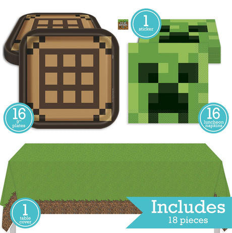 Minecraft Birthday Party Kit for 16 – 9 Inch Plates, Napkins and Table Cover (33 pc) – photo 2
