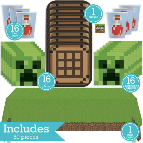 Minecraft Birthday Party Kit for 16 – 9 Inch Plates, Napkins, Table Cover and Cups (49 pc) – photo 2