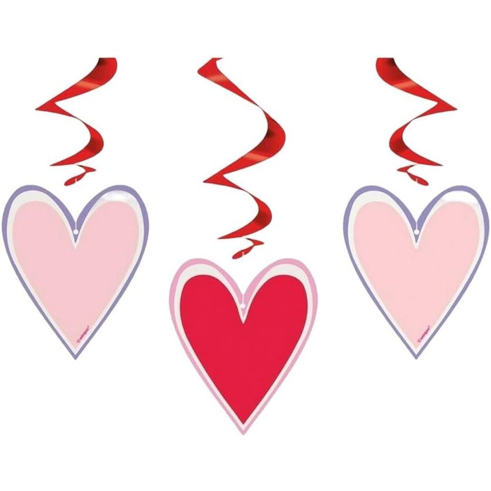 Pink & Red Hearts Hanging Swirls (3ct)