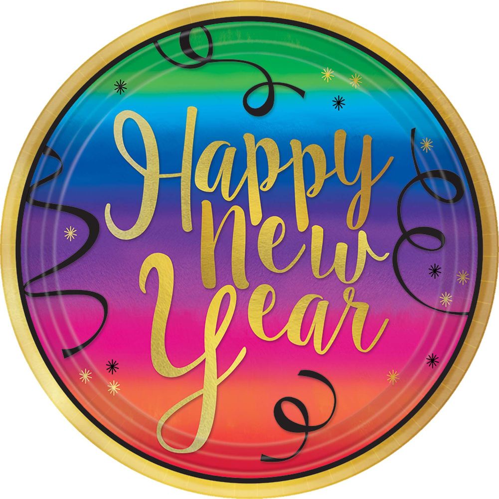 Colorful New Year Round Plates, 7"