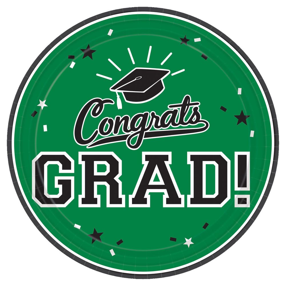 Congrats Grad Green 7" Round Plates, 18ct