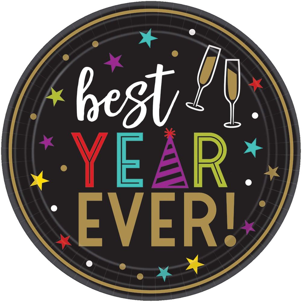 Bright New Year's Eve Round Dessert Plates (60 ct)
