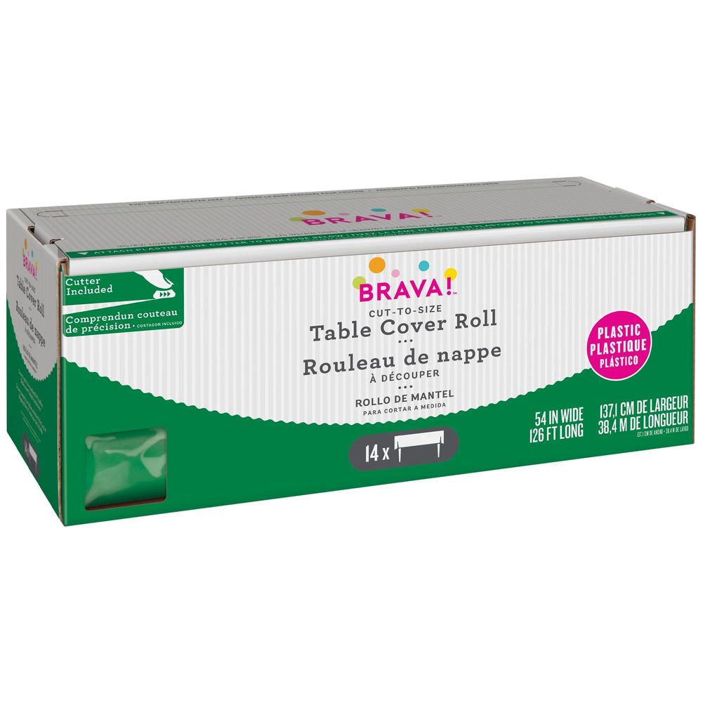 Festive Green Boxed Plastic Table Cover Roll with Slide Cutter, 54" x 126'