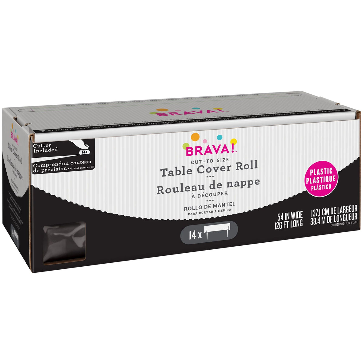 Jet Black Boxed Plastic Table Cover Roll with Slide Cutter, 54" x 126'