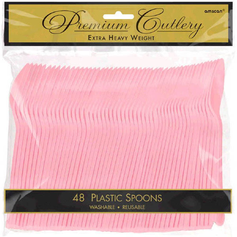 New Pink Heavy Weight Plastic Spoons (48ct)
