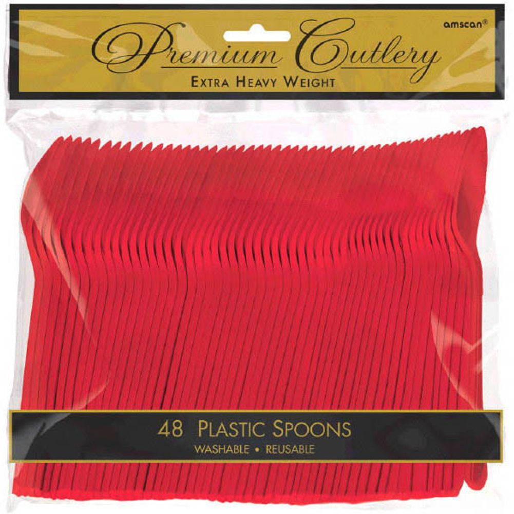 Apple Red Heavy Weight Plastic Spoons (48ct)