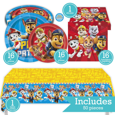 Paw Patrol Birthday Party Kit for 16 – 9 Inch Plates, 7 Inch Plates, Napkins and Table Cover (49 pc) – photo 2