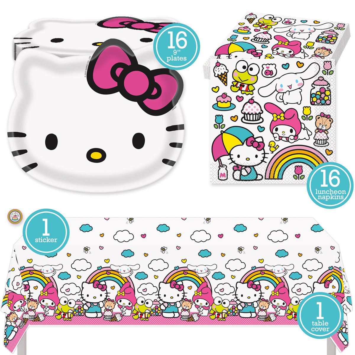 Hello Kitty Birthday Party Kit for 16 – 9 Inch Plates, Napkins and Table Cover (33 pc) – photo 2
