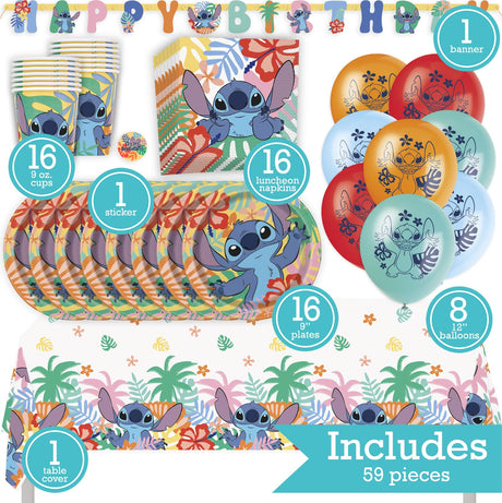 Lilo and Stitch Birthday Party Kit for 16 – 9 Inch Plates, Napkins, Table Cover, Banner, Balloons and Cups (58 pc) – photo 2