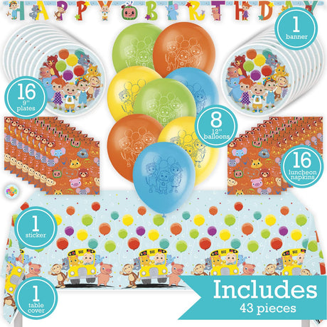 Cocomelon Birthday Party Kit for 16 – 9 Inch Plates, Napkins, Table Cover, Banner and Balloons (42 pc) – photo 2
