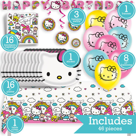 Hello Kitty Birthday Party Kit for 16 – 9 Inch Plates, Napkins, Table Cover, Banner, Balloons and Swirl Decorations (45 pc) – photo 2