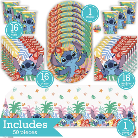 Lilo and Stitch Birthday Party Kit for 16 – 9 Inch Plates, Napkins, Table Cover and Cups (49 pc) – photo 2