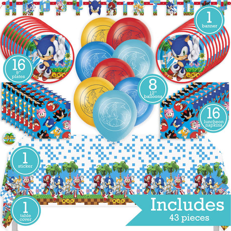 Sonic Birthday Party Kit for 16 – 9 Inch Plates, Napkins, Table Cover, Banner and Balloons (42 pc) – photo 2