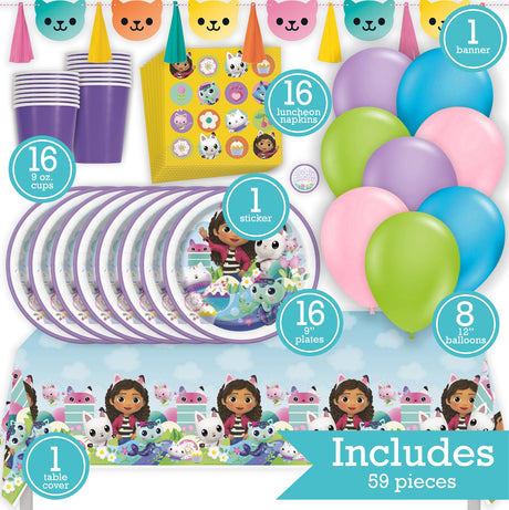 Gabby's Dollhouse Birthday Party Kit for 16 – 9 Inch Plates, Napkins, Table Cover, Cups, Banner and Balloons (69 pc) – photo 2