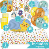 Pokémon Birthday Party Kit for 16 – 9 Inch Plates, Napkins, Table Cover, Cups, Banner, Balloons and Swirl Decorations (74 pc) – photo 2