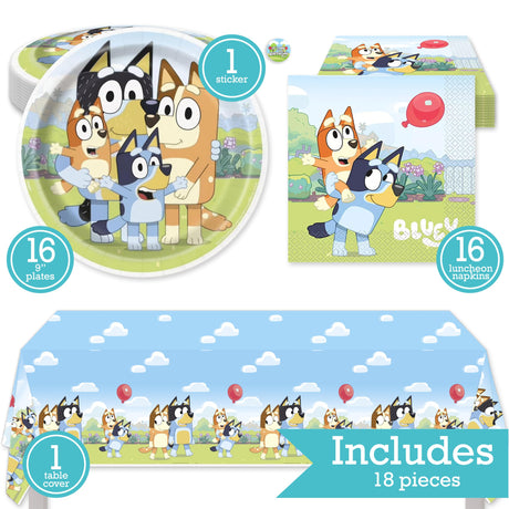 Bluey Birthday Party Kit for 16 – 9 Inch Plates, Napkins and Table Cover (33 pc) – photo 2