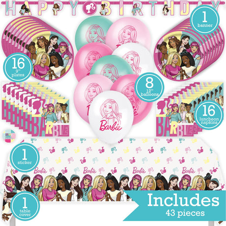 Barbie Birthday Party Kit for 16 – 9 Inch Plates, Napkins, Table Cover, Banner and Balloons (42 pc) – photo 2