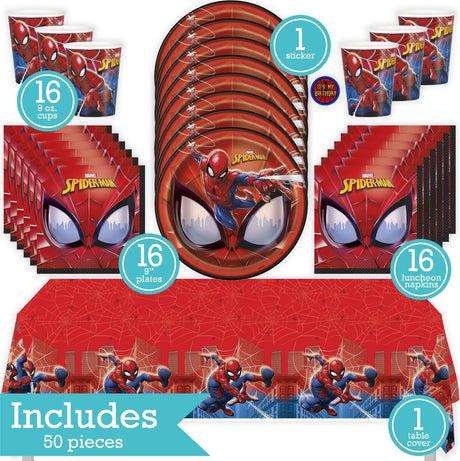 Spider-Man Birthday Party Kit for 16 – 9 Inch Plates, Napkins, Table Cover and Cups (49 pc) – photo 2