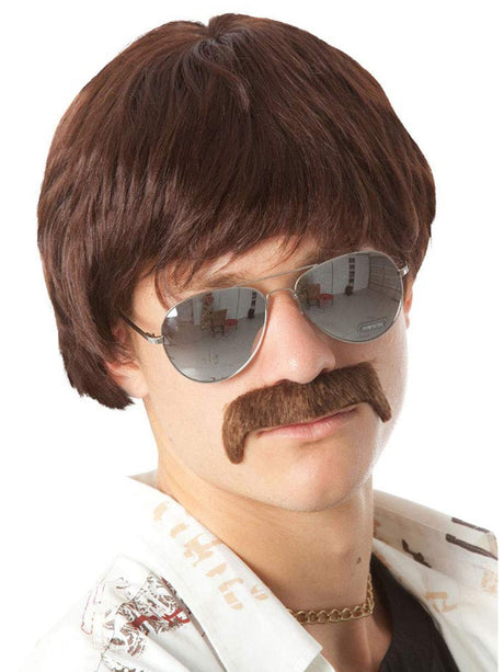 60s Classic Brown Wig & Moustache costume wig, photo 1 of 3