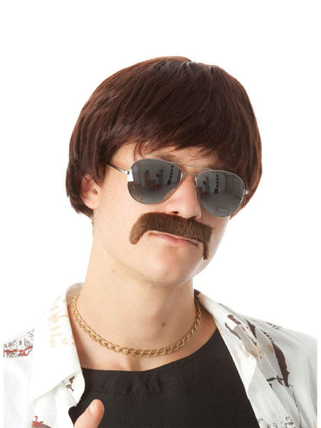 60s Classic Brown Wig & Moustache costume wig, photo 1 of 3