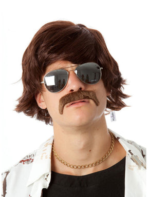 70s Brown Wig & Moustache costume wig