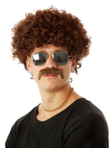 70s Brown Afro Wig & Moustache costume wig, photo 1 of 2