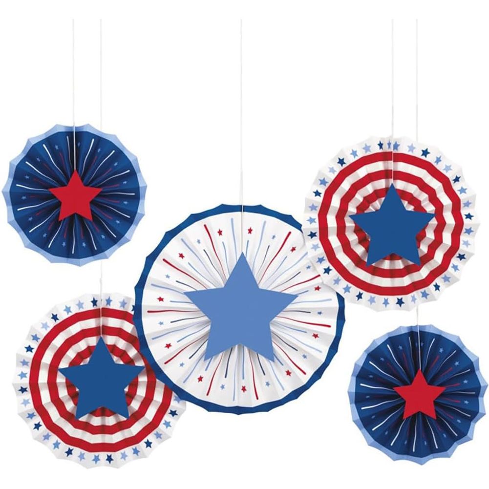 Patriotic Assorted Paper Fans (5ct)