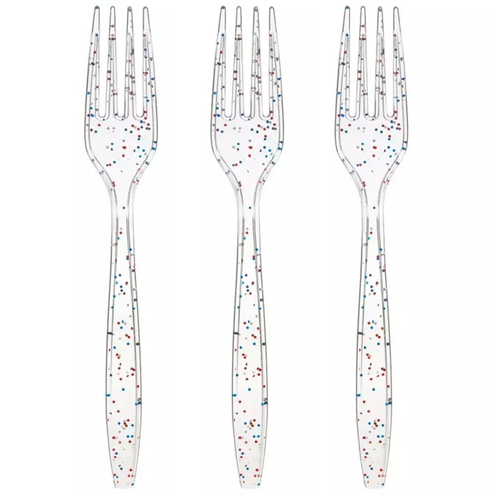 Patriotic Glitter Plastic Forks (18ct)