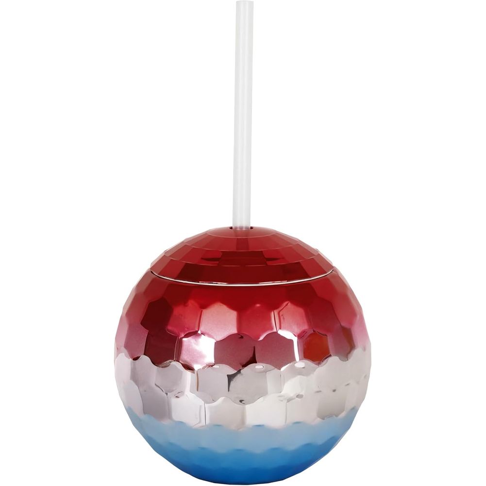 Red, White, Silver Ombre Disco Ball Shaped 19.5oz Cup (1ct)