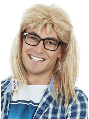 90s Guitar Rocker Blonde Wig With Glasses costume wig, photo 1 of 3