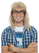 90s Guitar Rocker Blonde Wig With Glasses costume wig, photo 1 of 3