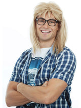 90s Guitar Rocker Blonde Wig With Glasses costume wig, photo 1 of 3