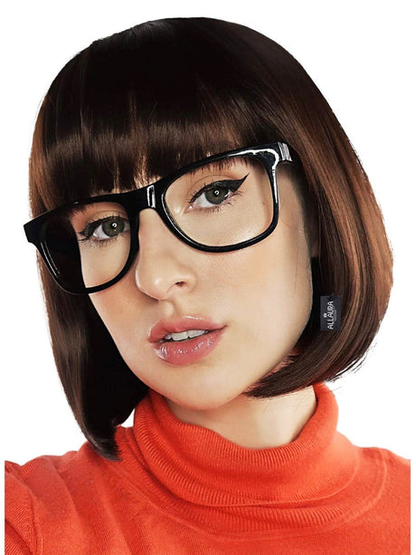 Brown Bob With Bangs & Glasses costume wig, photo 1 of 3