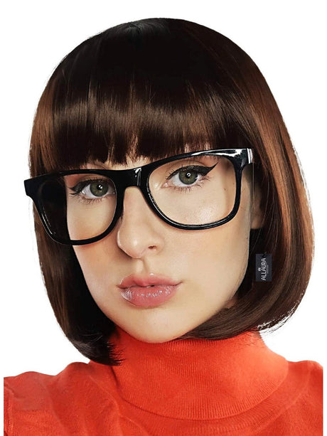 Brown Bob With Bangs & Glasses costume wig, photo 1 of 3