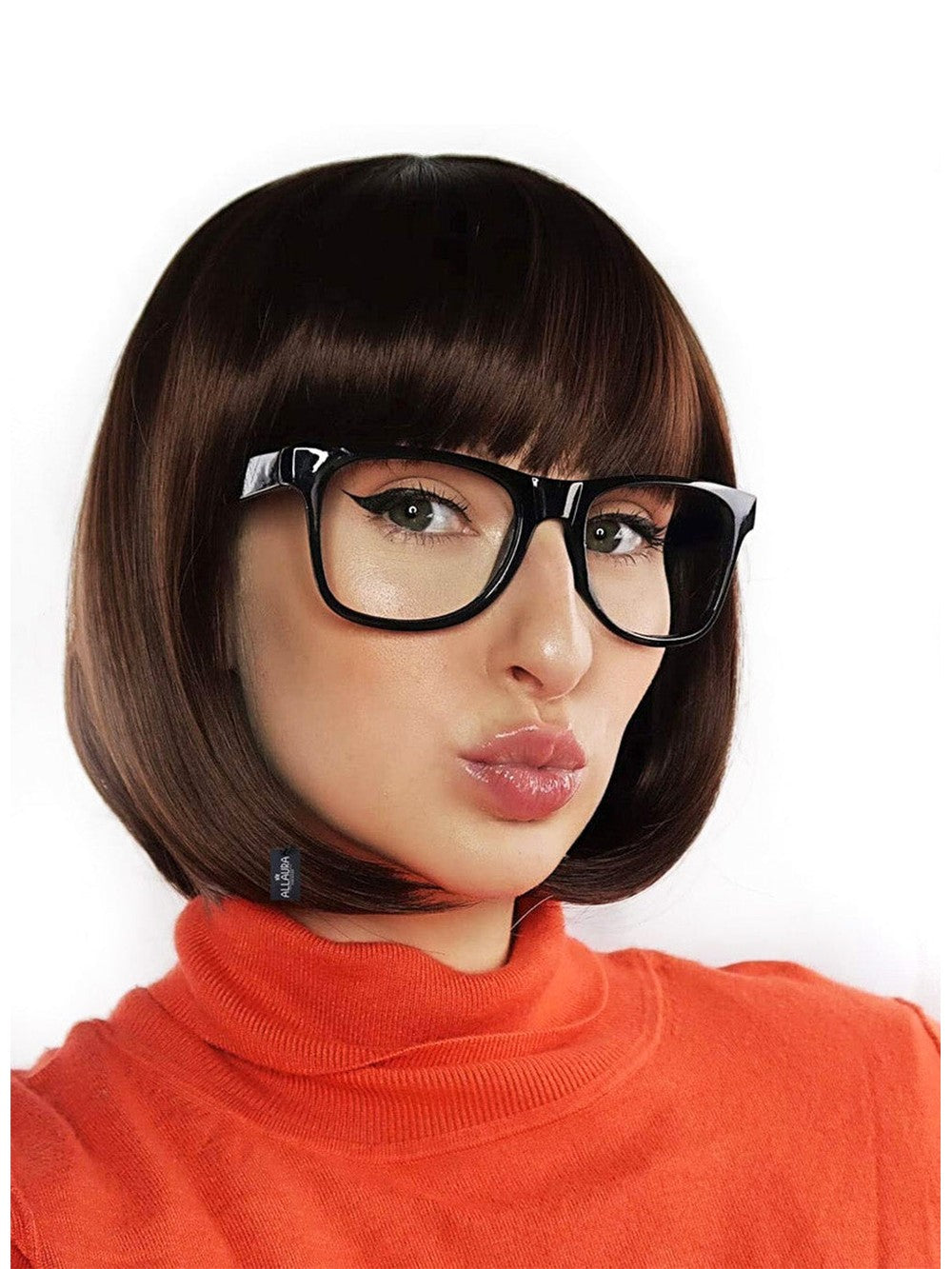 Brown Bob With Bangs & Glasses costume wig, photo 1 of 3