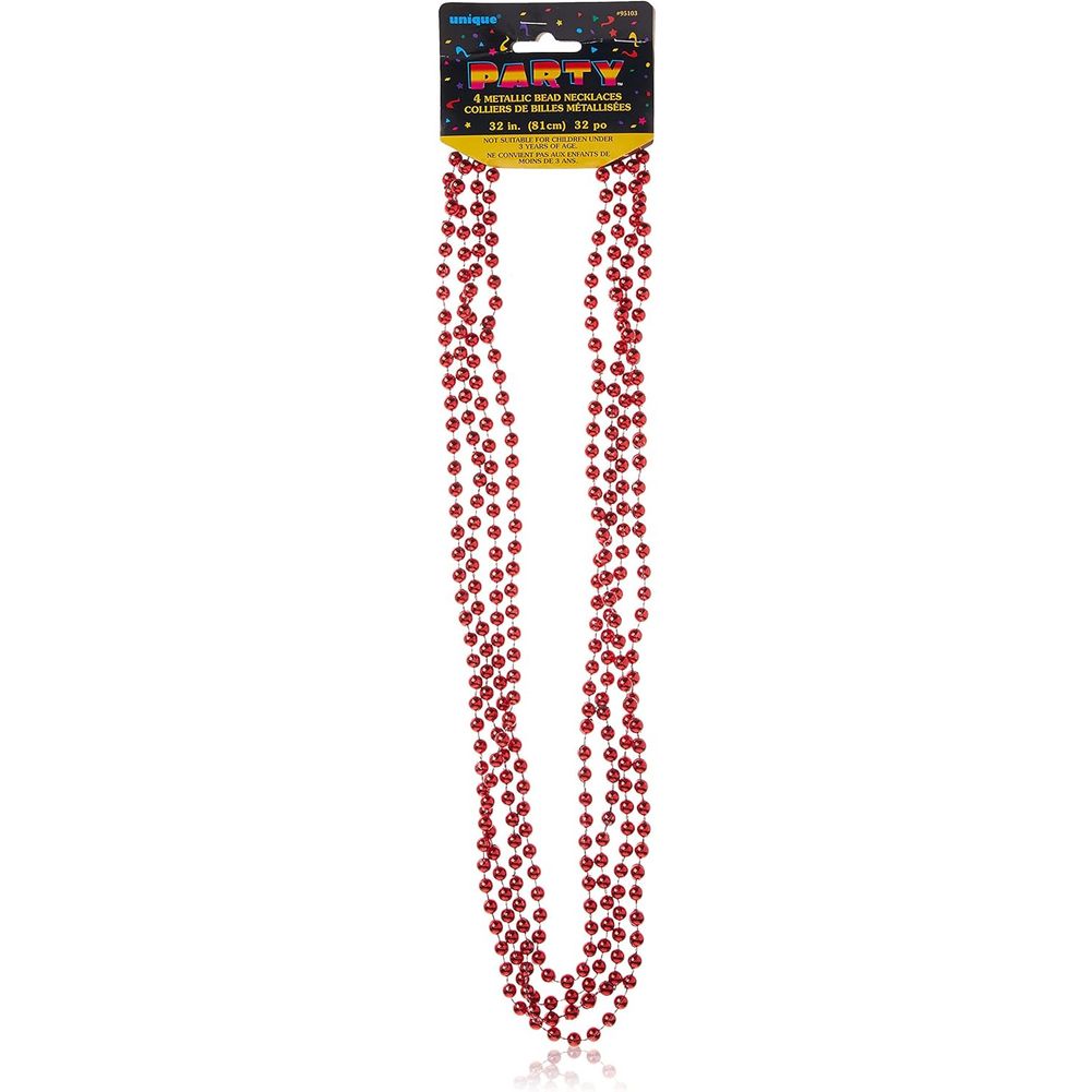 Red Metallic Bead Necklaces, 32" (4ct)